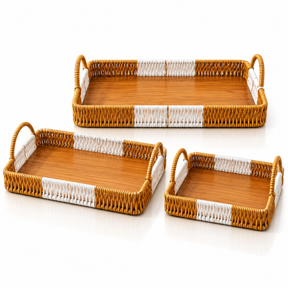 3-Piece Woven Serving Tray Set - Rectangle