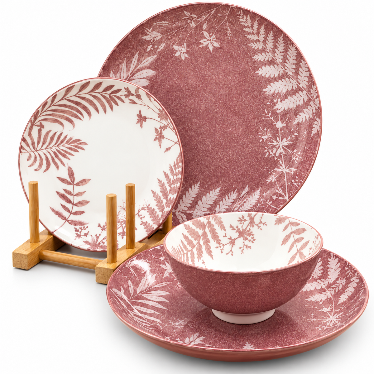 Mauve Botanical Ceramic Dinner Set – 24 Pcs
