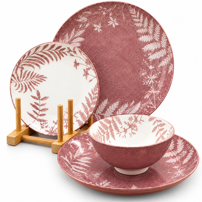 Mauve Botanical Ceramic Dinner Set – 24 Pcs
