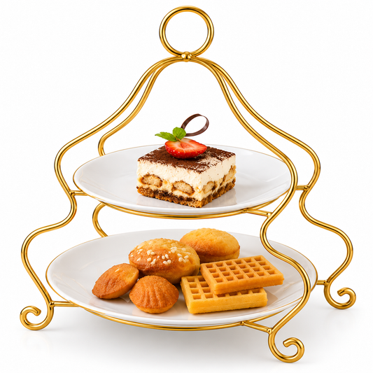 Brilliant 2-Tier Serving Stand with Ceramic Plates
