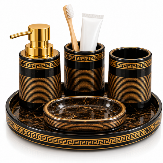 Brilliant Luxury Black Gold Bathroom Tray Set