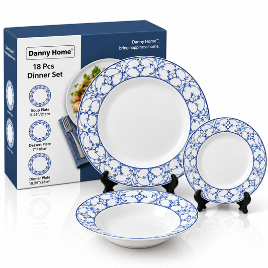 Danny Home 18 Pcs Royal Blue Heritage Dinner Set