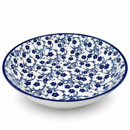 Danny Home Blue Flower 9-Inch Ceramic Deep Plate