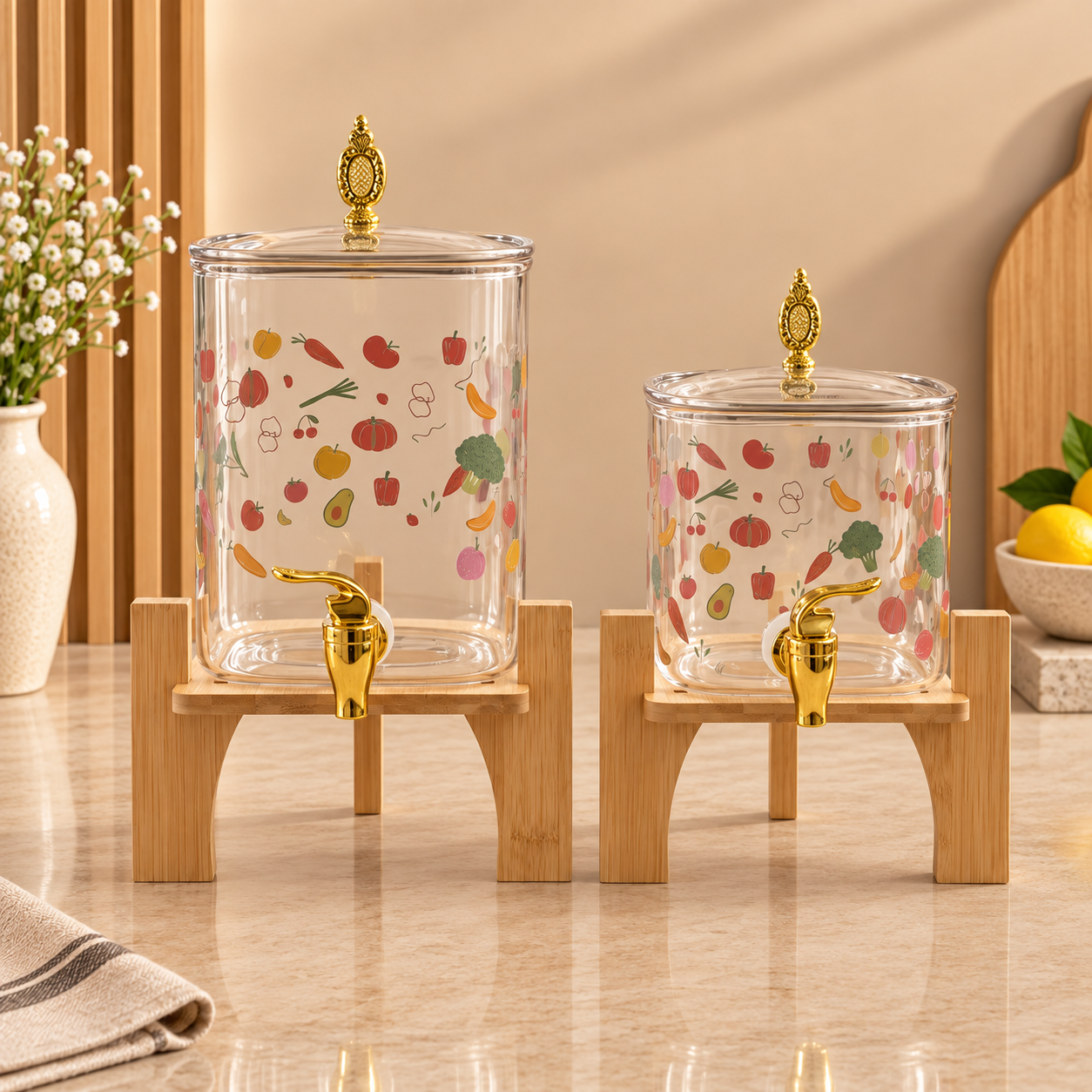 Clear Fruit Print Beverage Dispenser