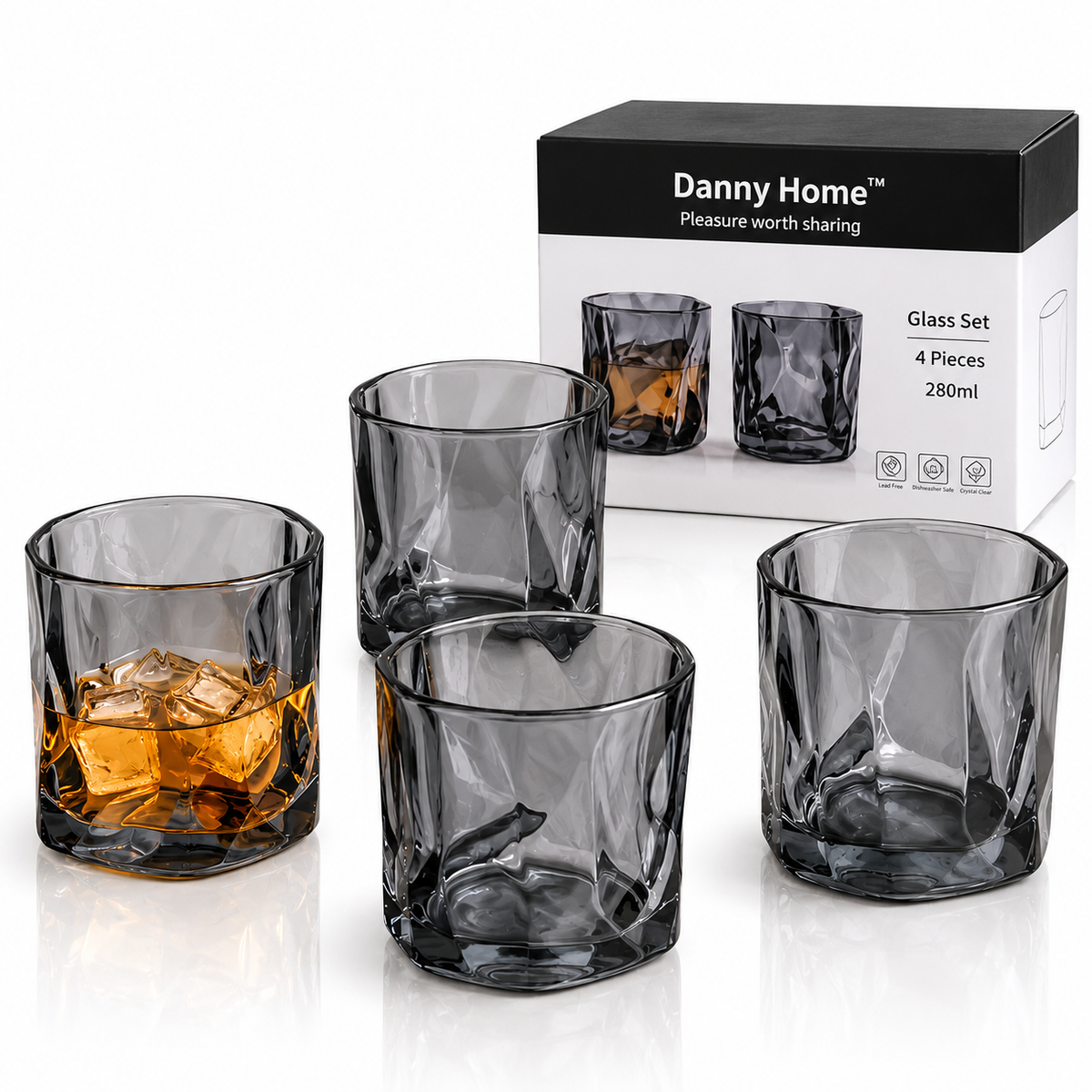 Danny Home Smoke Glass Tumbler Set – 280ml (4 Pcs)