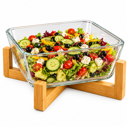 Premium Glass Serving Bowl with Wooden Stand