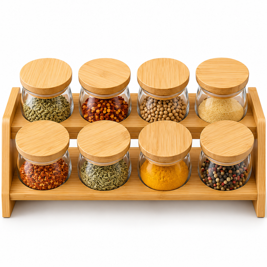 Premium Bamboo Spice Jar Set – 8 Piece