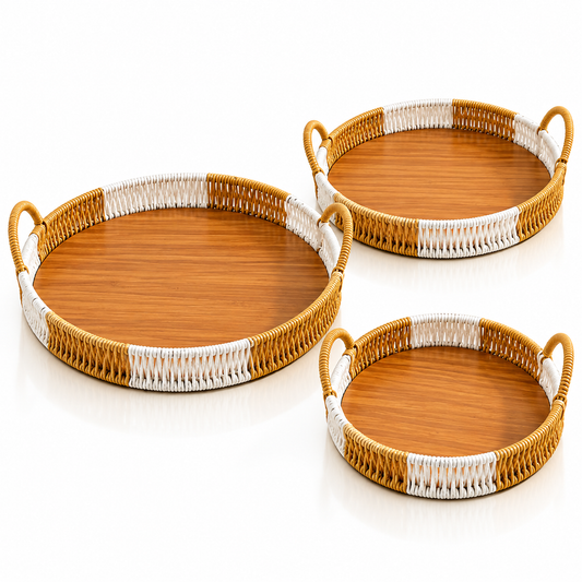 3-Piece Woven Serving Tray Set - Round