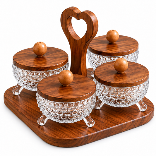 Walnut 4-Pcs Glass Dry Fruit Serving Set