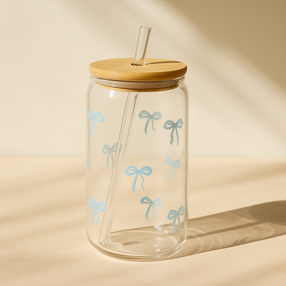 Bow Style Mason Jar With Straw