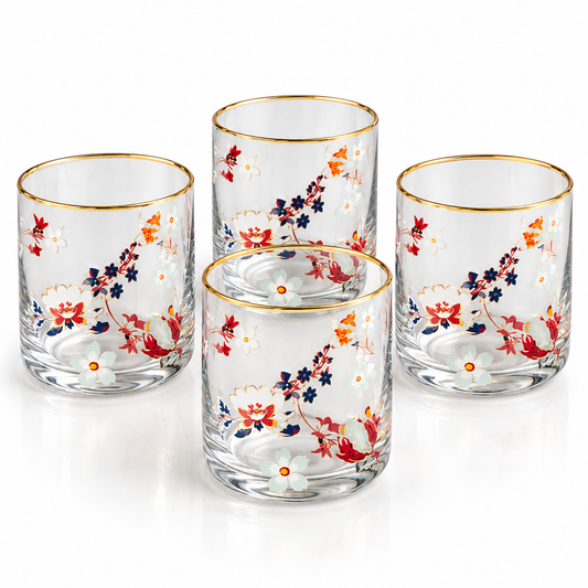Danny Home Floral Glass Tumbler Set – 390ml (4 Pcs)