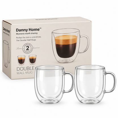 Danny Home Double Walled Glass Mug with Handle 80ml - 2Pcs Set