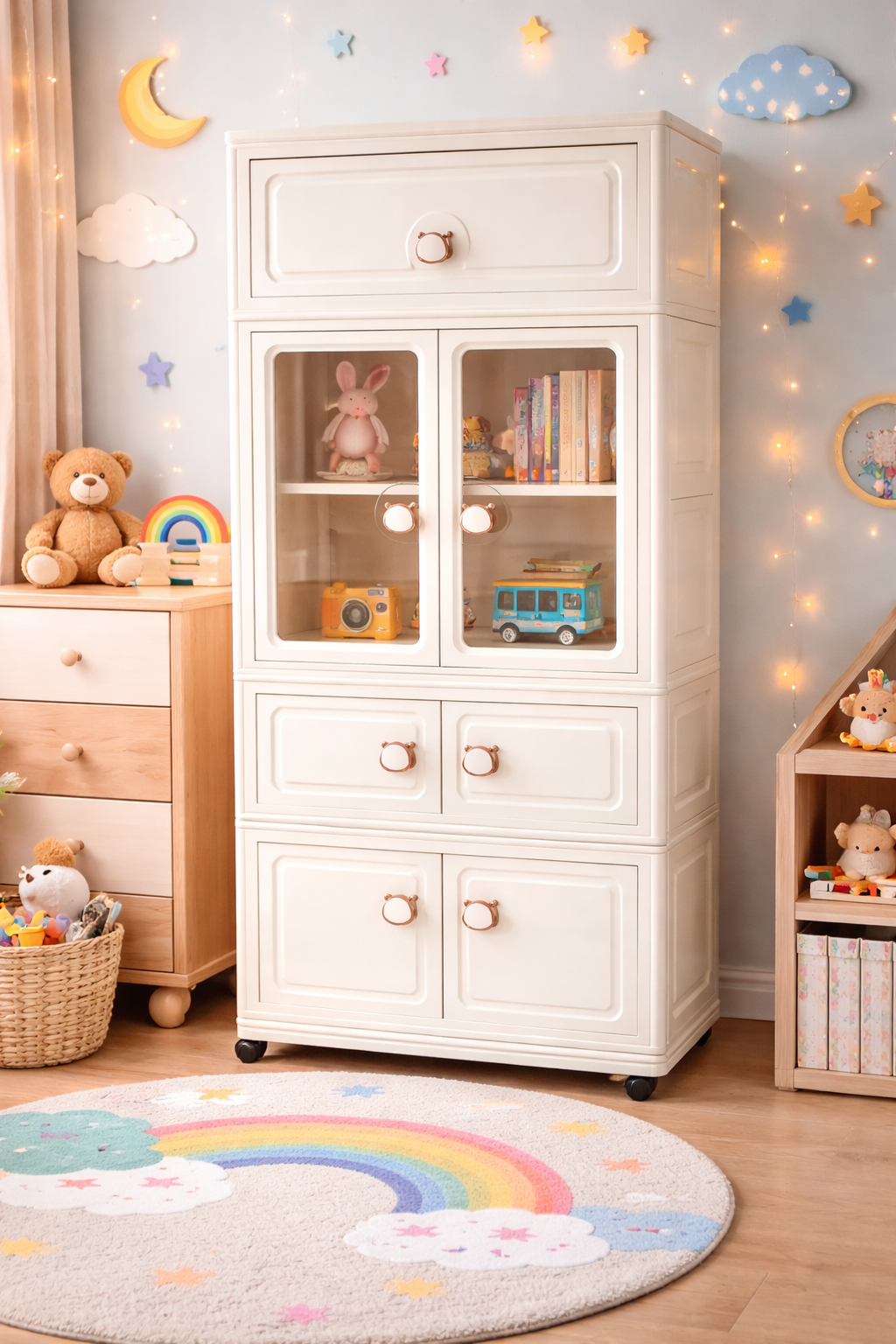 Luxury Kids Multi-Layer Storage Cabinet with Display Doors & Drawers - Model 1
