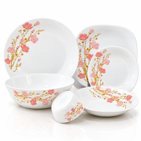 26 Pcs Pink Floral Opal Dinner Set