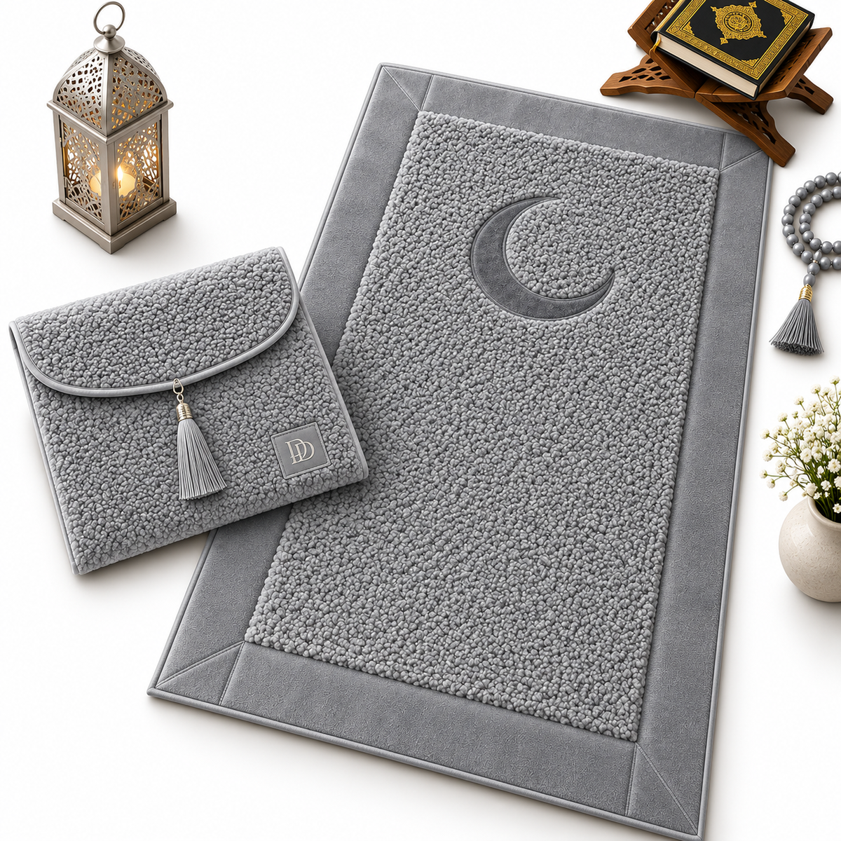HomeIbadah Turkish Fleece Prayer Mat - Light Grey