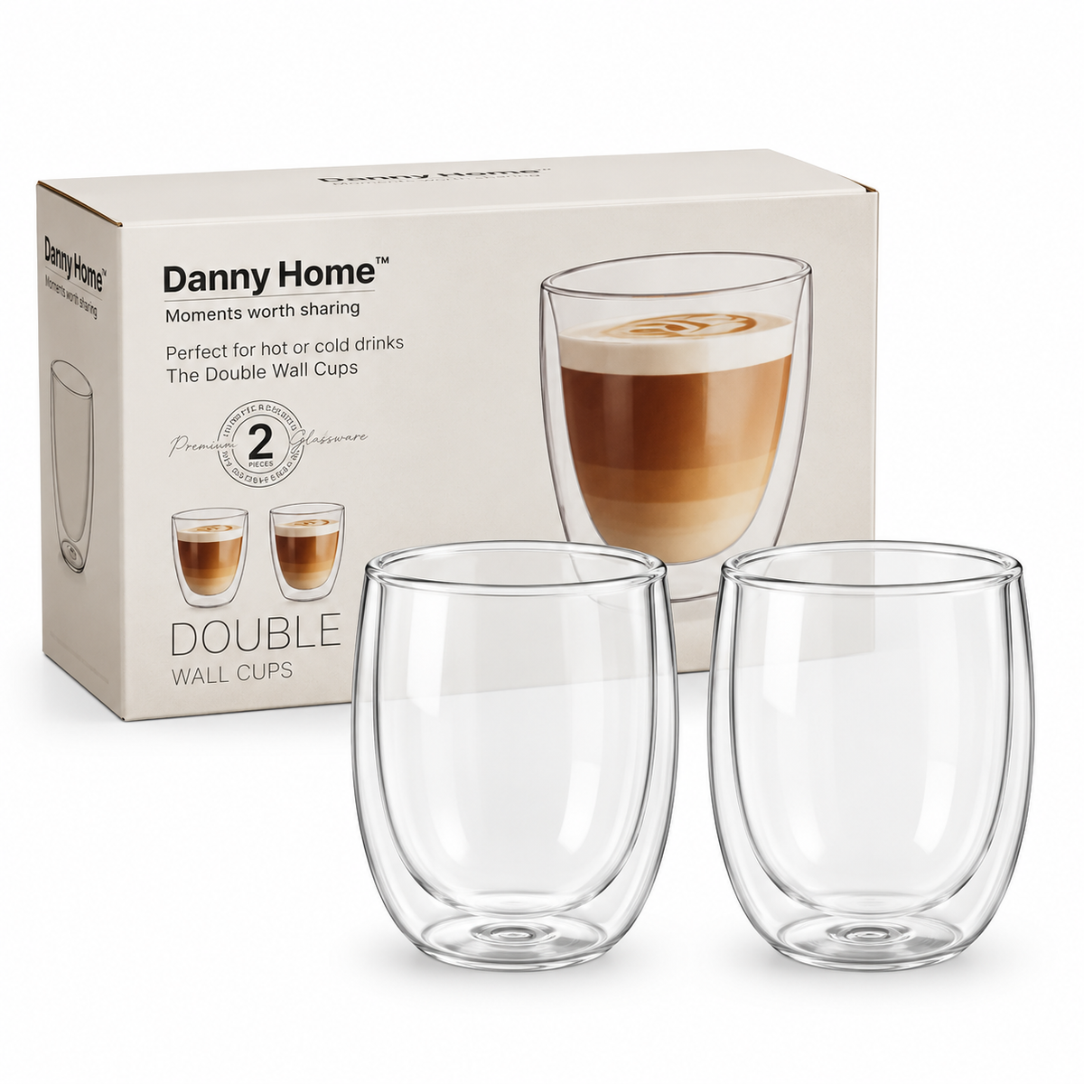 Danny Home Double Walled Cappuccino Glasses 200ml - 2Pcs Set