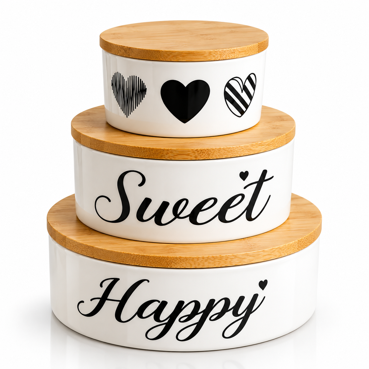 3-Piece Ceramic Serving Bowl Set with Bamboo Lids