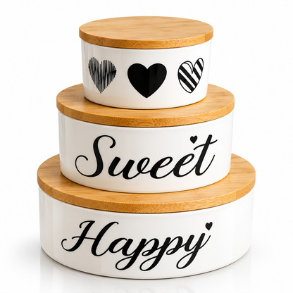 3-Piece Ceramic Serving Bowl Set with Bamboo Lids