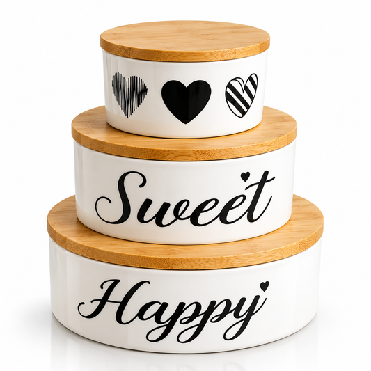 3-Piece Ceramic Serving Bowl Set with Bamboo Lids