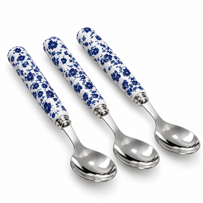 Danny Home Blue Flower Coffee Spoon Set – 3 Pieces (15 cm)