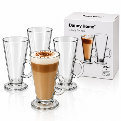 Danny Home Glass Latte Mug Set – 290ml (4 Pcs)