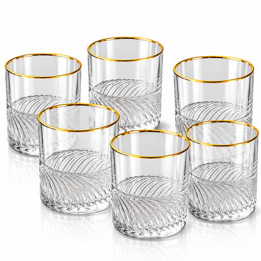 Luxe Gold Rim Swirl Glass Tumbler Set – 6 Pieces