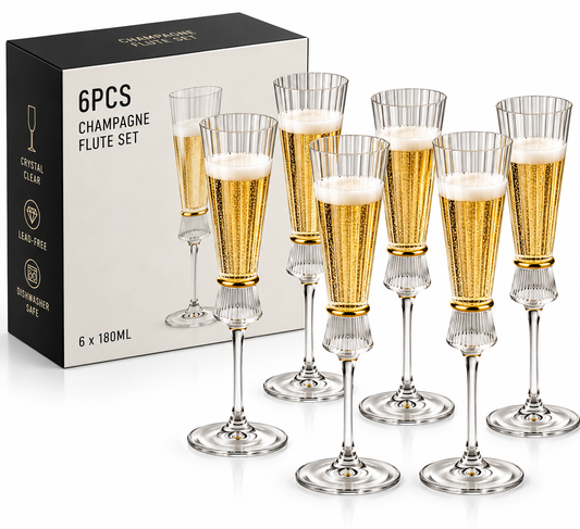 Crystal Golden Champagne Flutes - Set Of 6