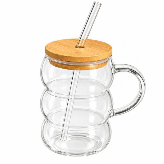 Transparent Bubble Glass Mug with Straw