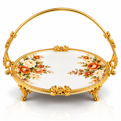 Brilliant Royal Blossom Gold Round Flat Basket Tray – 24x36x28cm