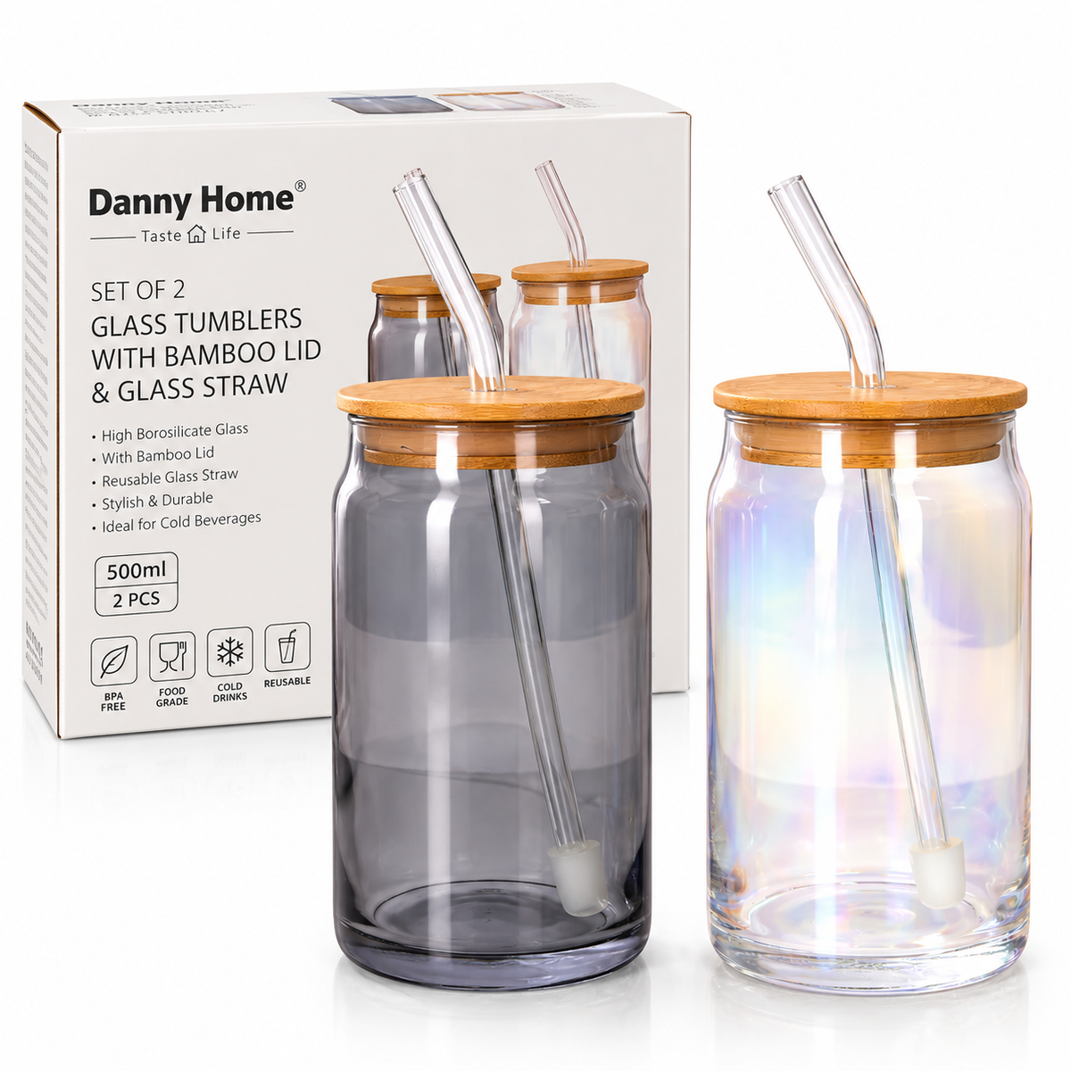 Danny Home Cola Drinking Glass Cup 2pcs 500ml