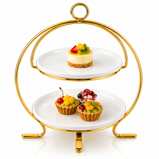 Brilliant 2-Tier 8.25-Inch Round Serving Stand with Ceramic Plates