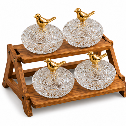 2-Tier Crystal Glass Dry Fruit Server – 4 Pcs