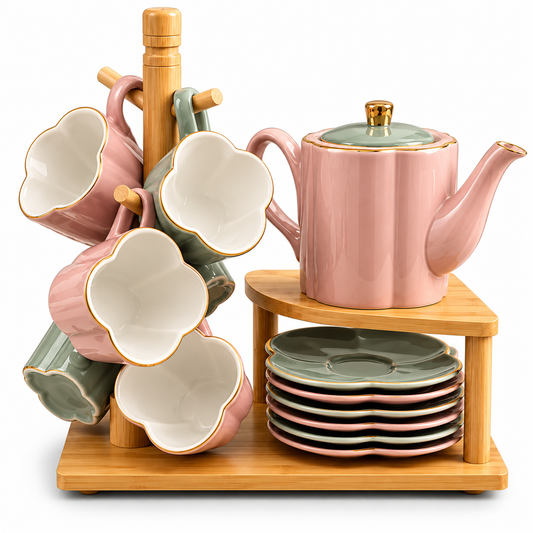 Luxury Ceramic Tea Set with 6 Cups & Teapot