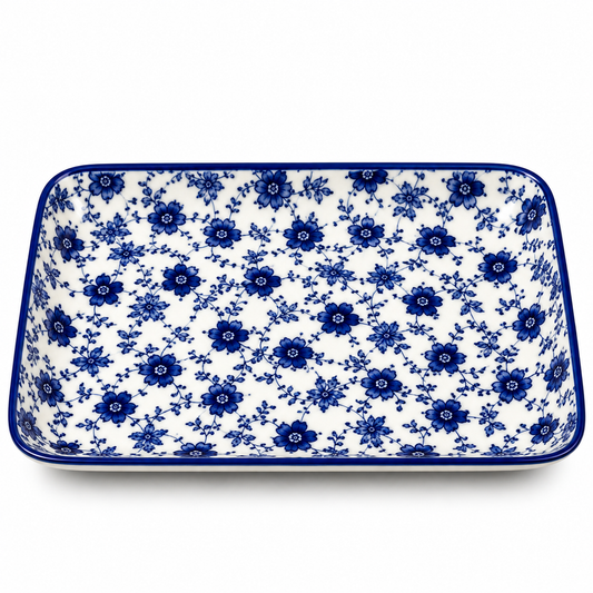 Danny Home Blue Flower 7-Inch Ceramic Rectangular Plate