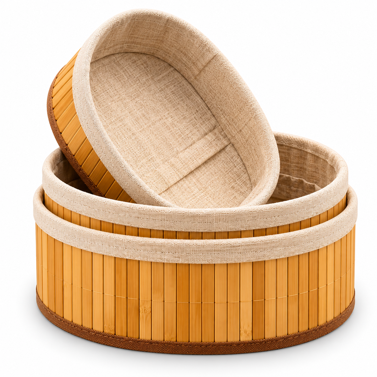 Luxe Bamboo Storage Basket Set – 3 Pcs | Oval