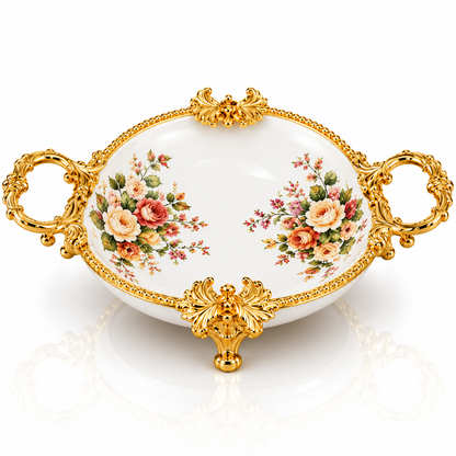 Brilliant Royal Blossom Gold Deep Round Tray – 34x6cm