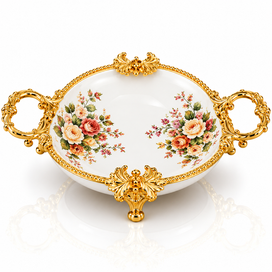 Brilliant Royal Blossom Gold Deep Round Tray – 34x6cm