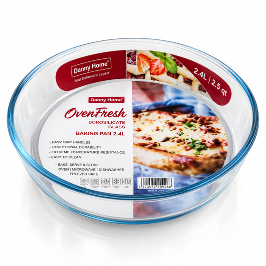 Danny Home Round Borosilicate Glass Baking Pan – 2.4L