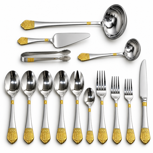 Royal Gold Greek Key 72-Piece Stainless Steel Cutlery Set