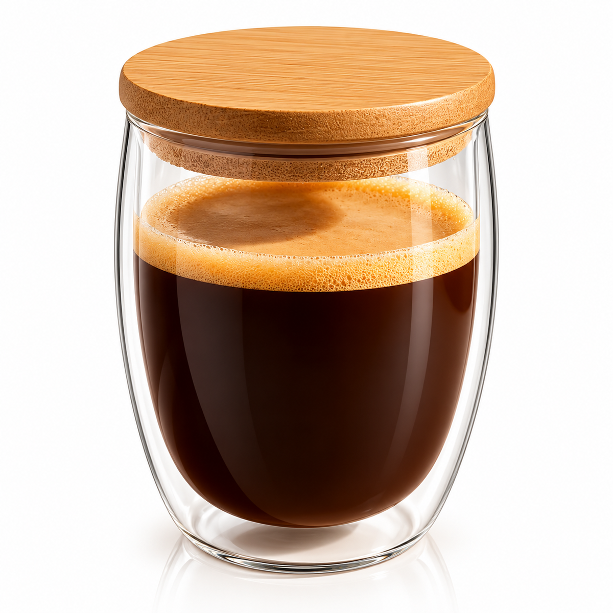 Double-Walled Glass Coffee Cup with Wooden Lid