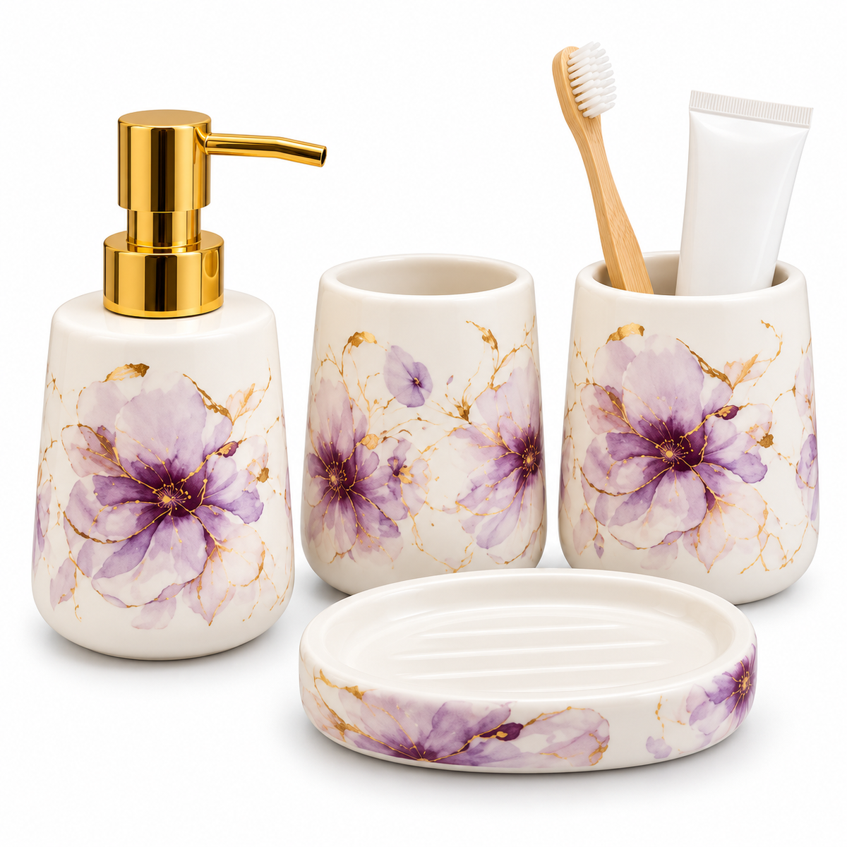 Brilliant Luxury Purple Flower Bathroom Accessory Set
