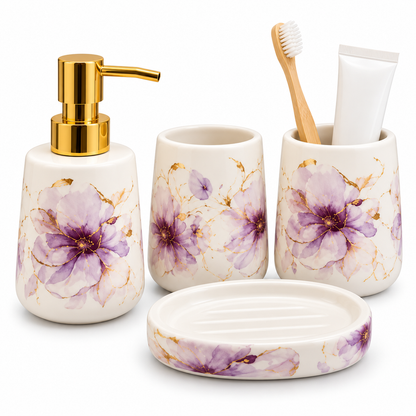 Brilliant Luxury Purple Flower Bathroom Accessory Set
