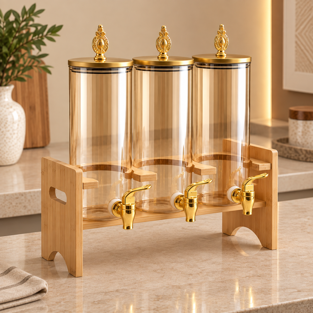 3-in-1 Glass Beverage Dispenser – 1.8L (Gold)