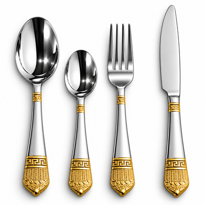 Imperial Gold Greek Key 24-Piece Stainless Steel Cutlery Set