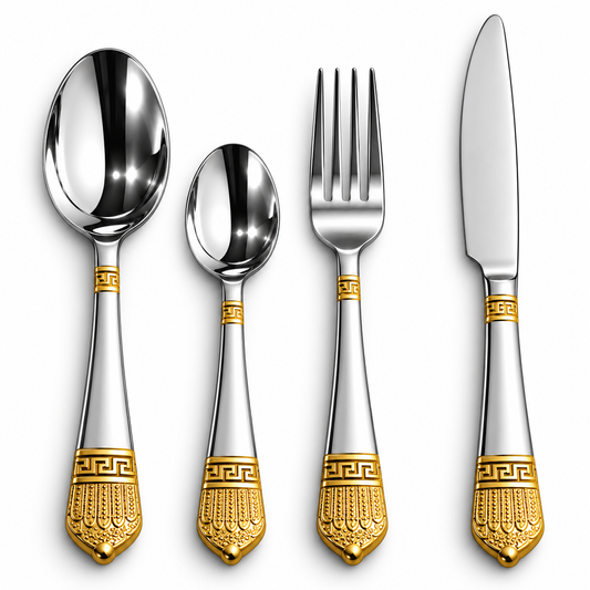 Imperial Gold Greek Key 24-Piece Stainless Steel Cutlery Set