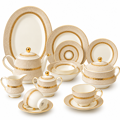 Golden Harmony Porcelain Dinner Set – 61 Pieces