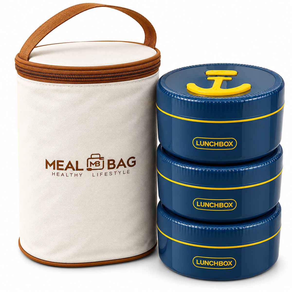 Premium 3 Pcs Stackable Lunch Box Set with Insulated Carry Bag – Navy Blue