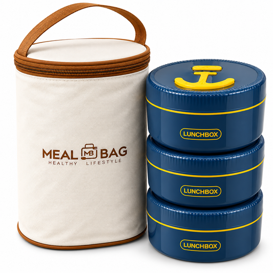Premium 3 Pcs Stackable Lunch Box Set with Insulated Carry Bag – Navy Blue