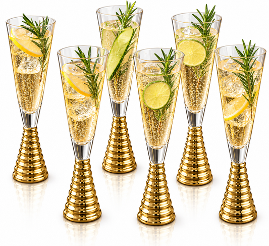 Screw Champagne Flutes Glass - Gold - Set of 6
