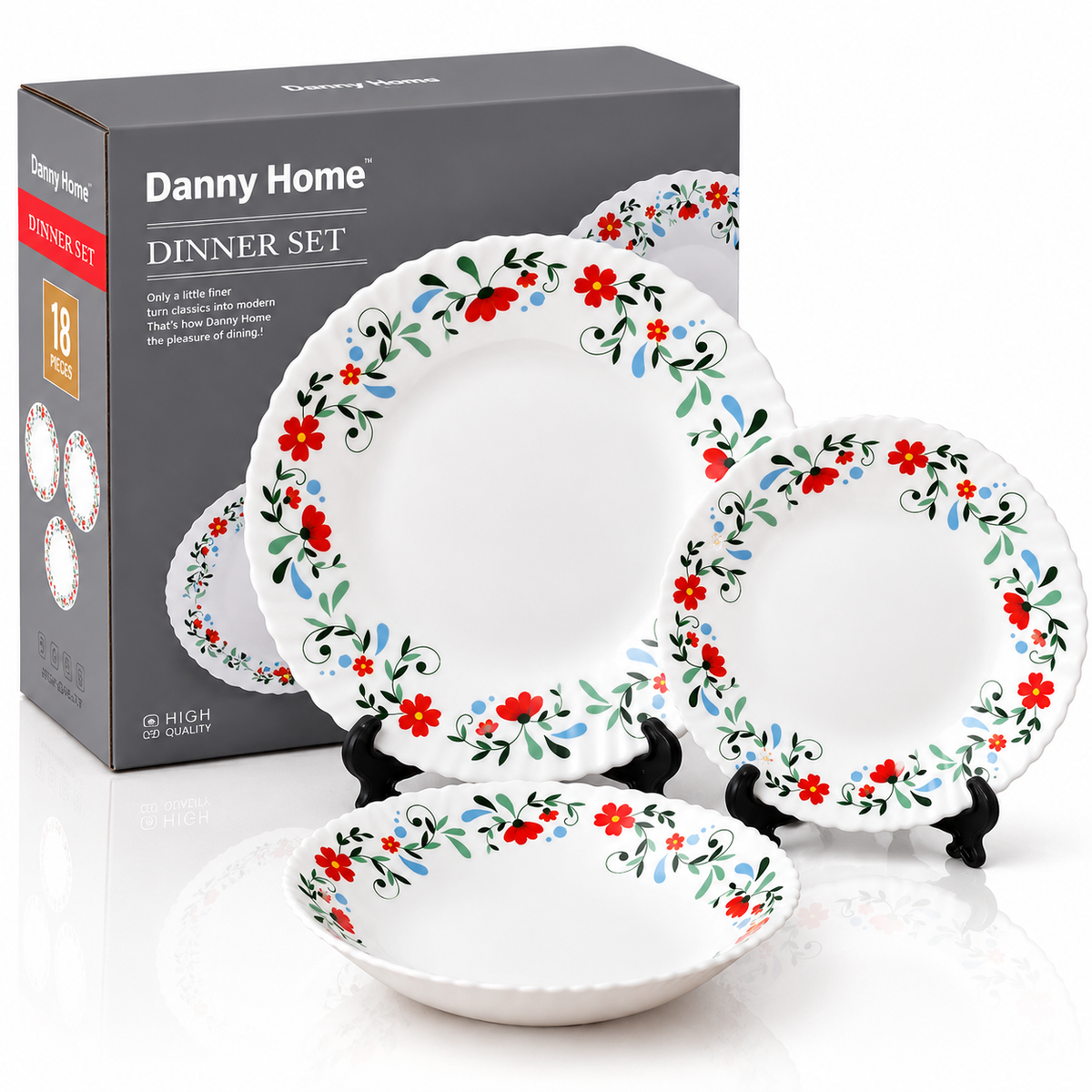 Danny Home 18 Pcs Scarlet Blossom Dinner Set